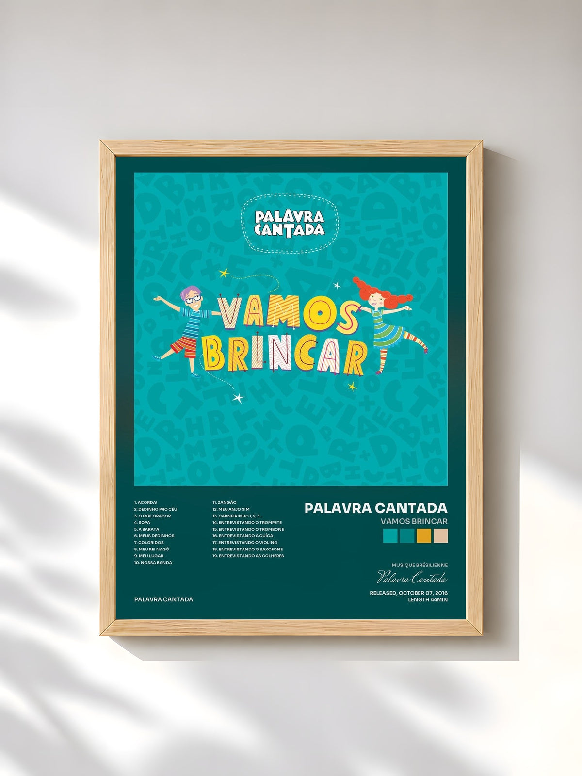 #bois Tableau de l'album Vamos Brincar de Palavra Cantada, cadre en bois brut, imprimé et encadré en France
