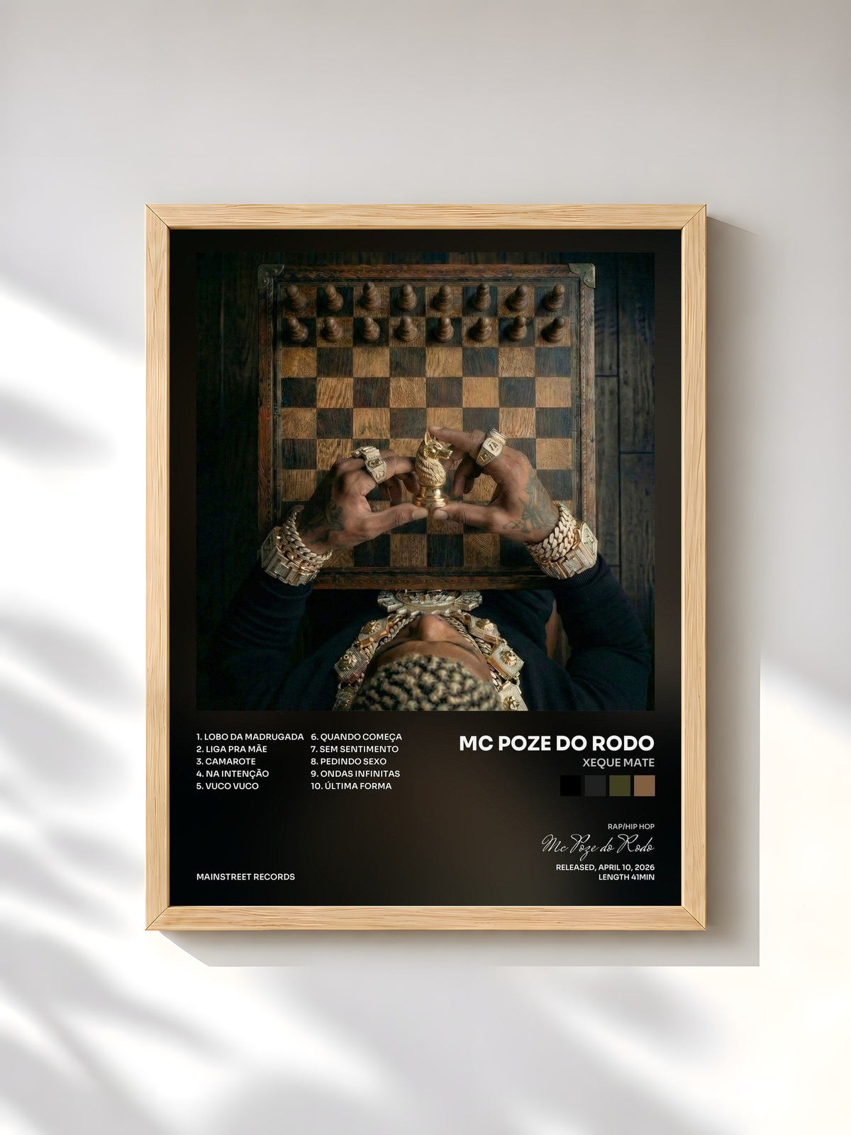 #bois Tableau de l'album XEQUE MATE de Mc Poze do Rodo, cadre en bois brut, imprimé et encadré en France