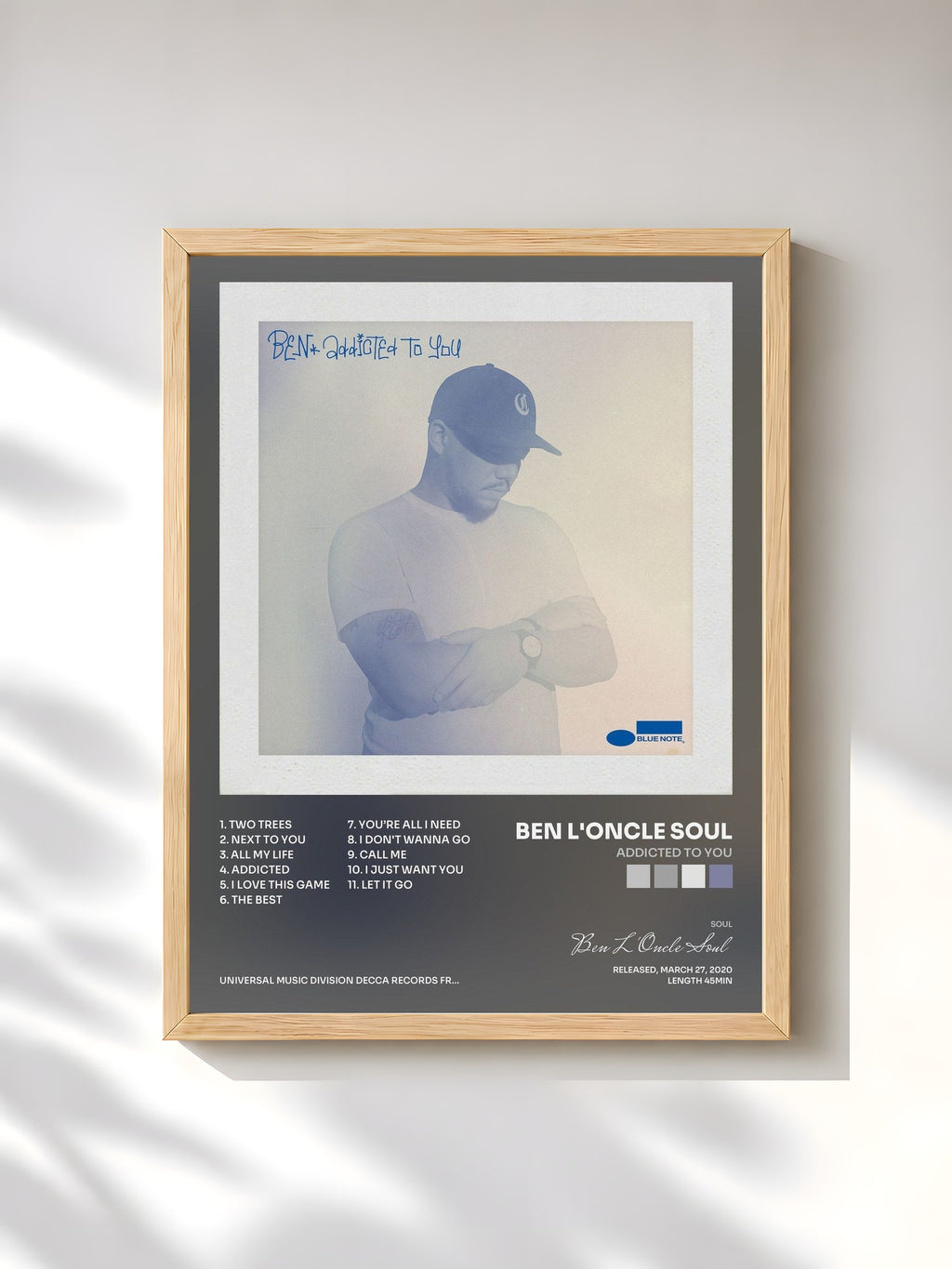 #bois Tableau de l'album Addicted To You de Ben L'Oncle Soul, cadre en bois brut, imprimé et encadré en France