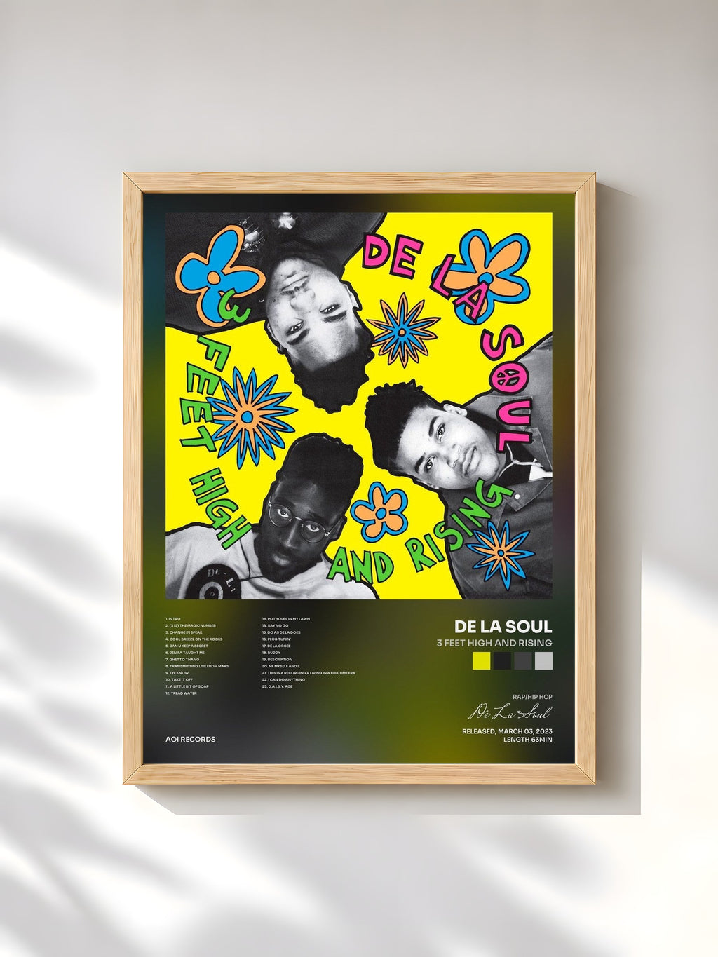 #bois Tableau de l'album 3 Feet High and Rising de De La Soul, cadre en bois brut, imprimé et encadré en France