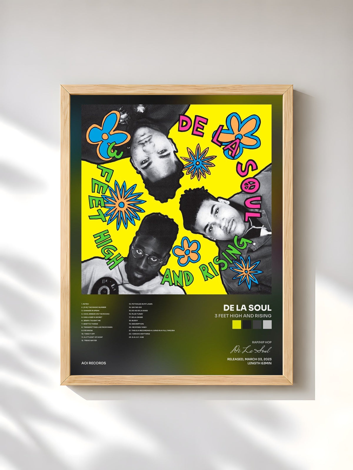 #bois Tableau de l'album 3 Feet High and Rising de De La Soul, cadre en bois brut, imprimé et encadré en France