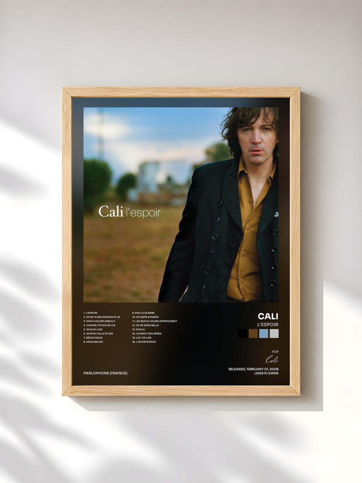 #bois Tableau de l'album L'espoir de Cali, cadre en bois brut, imprimé et encadré en France