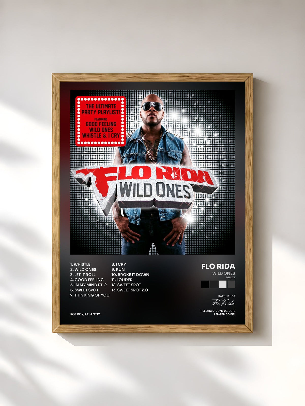 #bois Tableau de l'album Wild Ones (Deluxe) de Flo Rida, cadre en bois brut, imprimé et encadré en France
