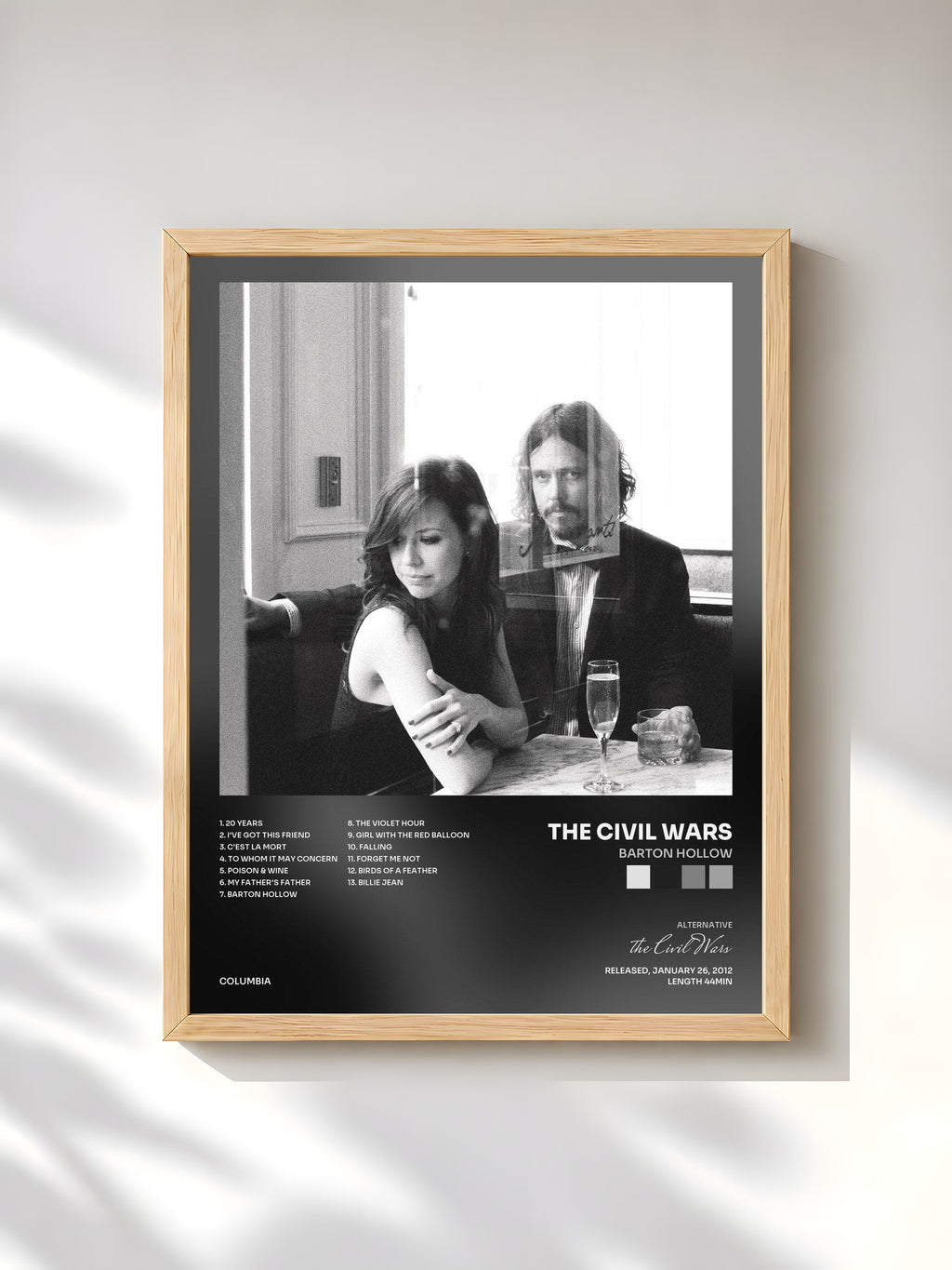 #bois Tableau de l'album Barton Hollow de the Civil Wars, cadre en bois brut, imprimé et encadré en France