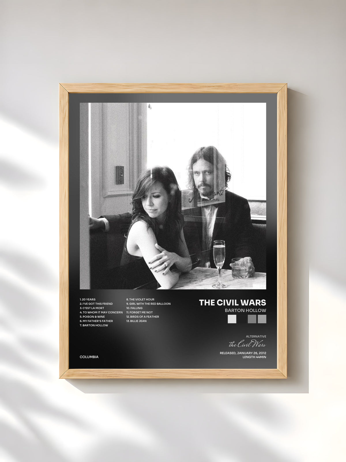 #bois Tableau de l'album Barton Hollow de the Civil Wars, cadre en bois brut, imprimé et encadré en France