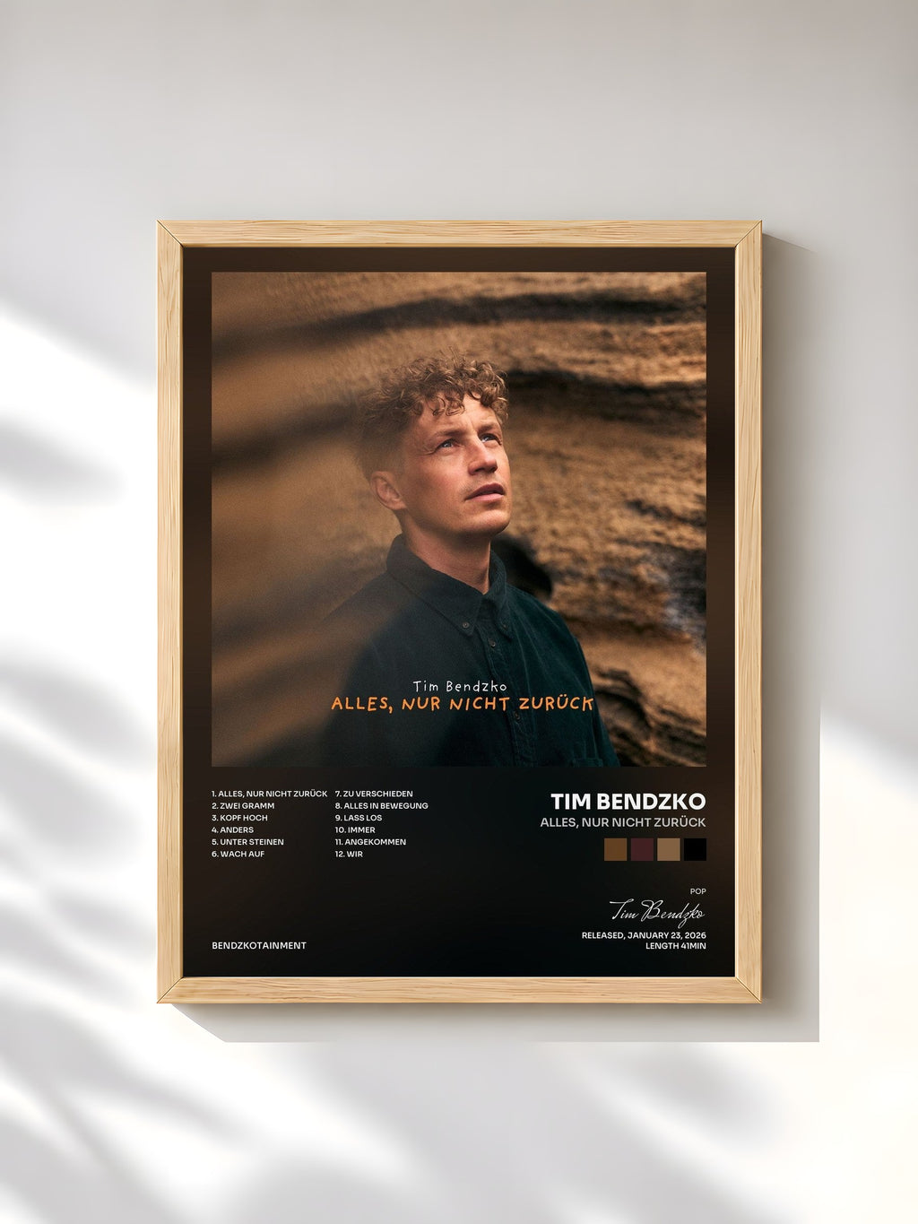 #bois Tableau de l'album Alles, nur nicht zurück de Tim Bendzko, cadre en bois brut, imprimé et encadré en France