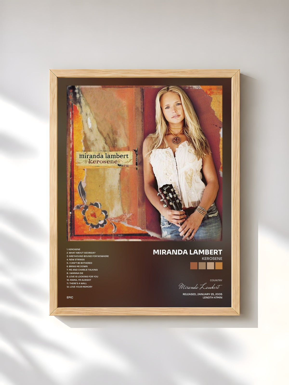 #bois Tableau de l'album Kerosene de Miranda Lambert, cadre en bois brut, imprimé et encadré en France