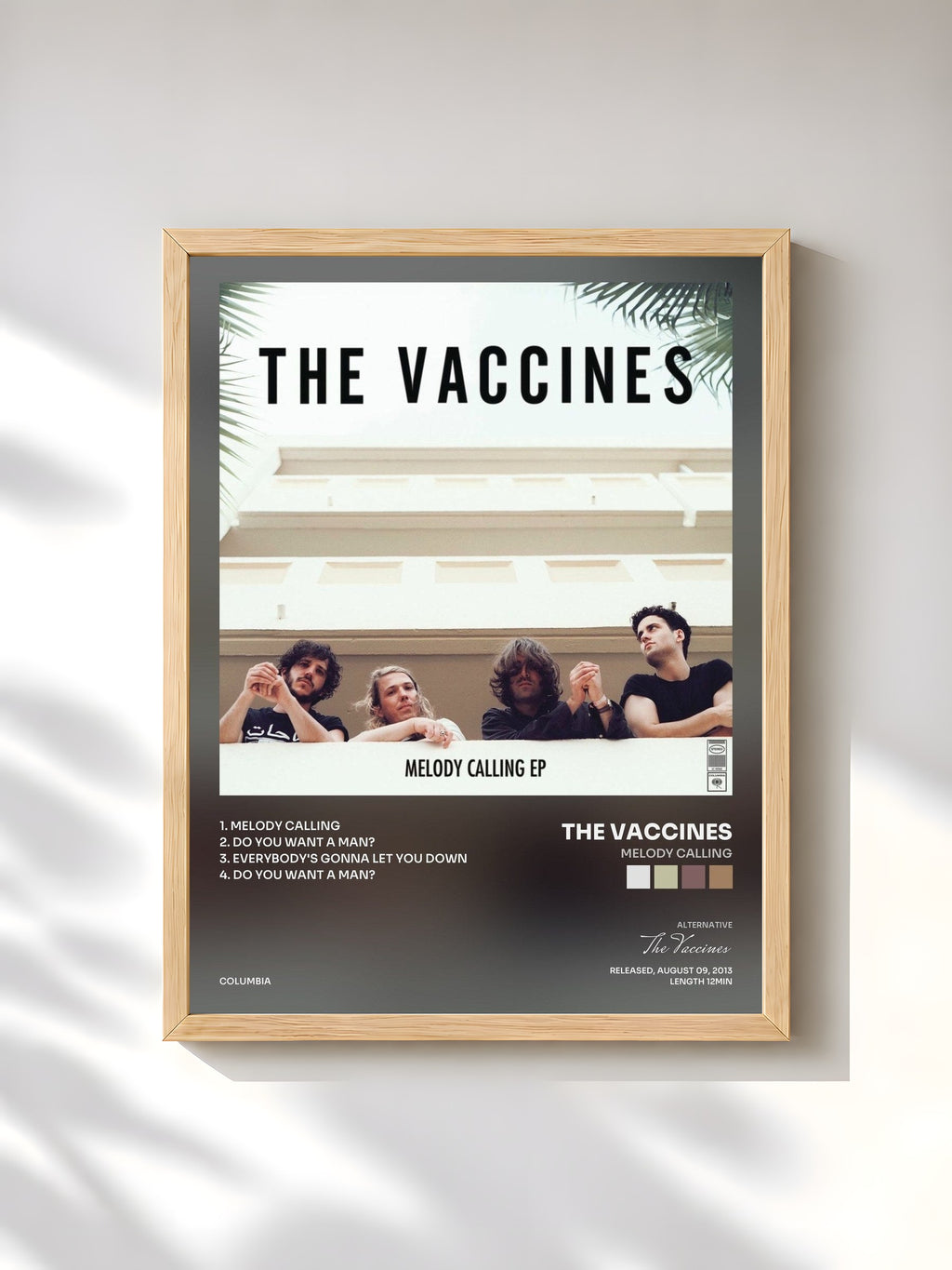 #bois Tableau de l'album Melody Calling de The Vaccines, cadre en bois brut, imprimé et encadré en France