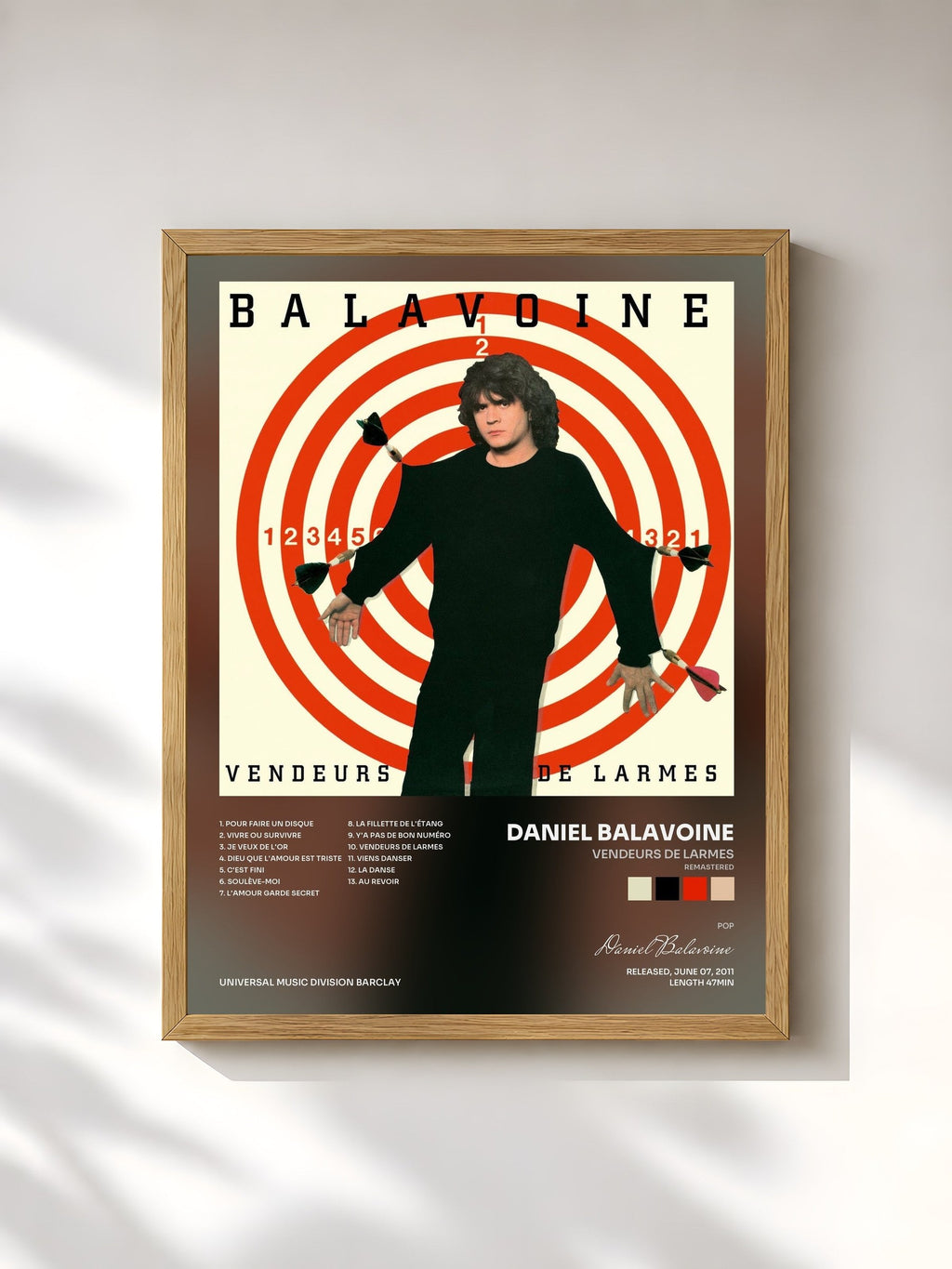 #bois Tableau de l'album Vendeurs de larmes (Remastered) de Daniel Balavoine, cadre en bois brut, imprimé et encadré en France