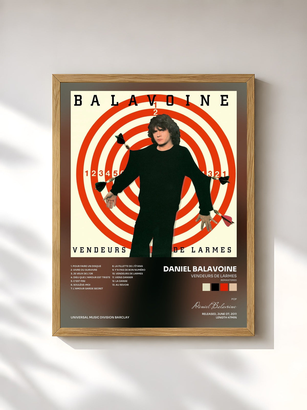 #bois Tableau de l'album Vendeurs de larmes (Remastered) de Daniel Balavoine, cadre en bois brut, imprimé et encadré en France