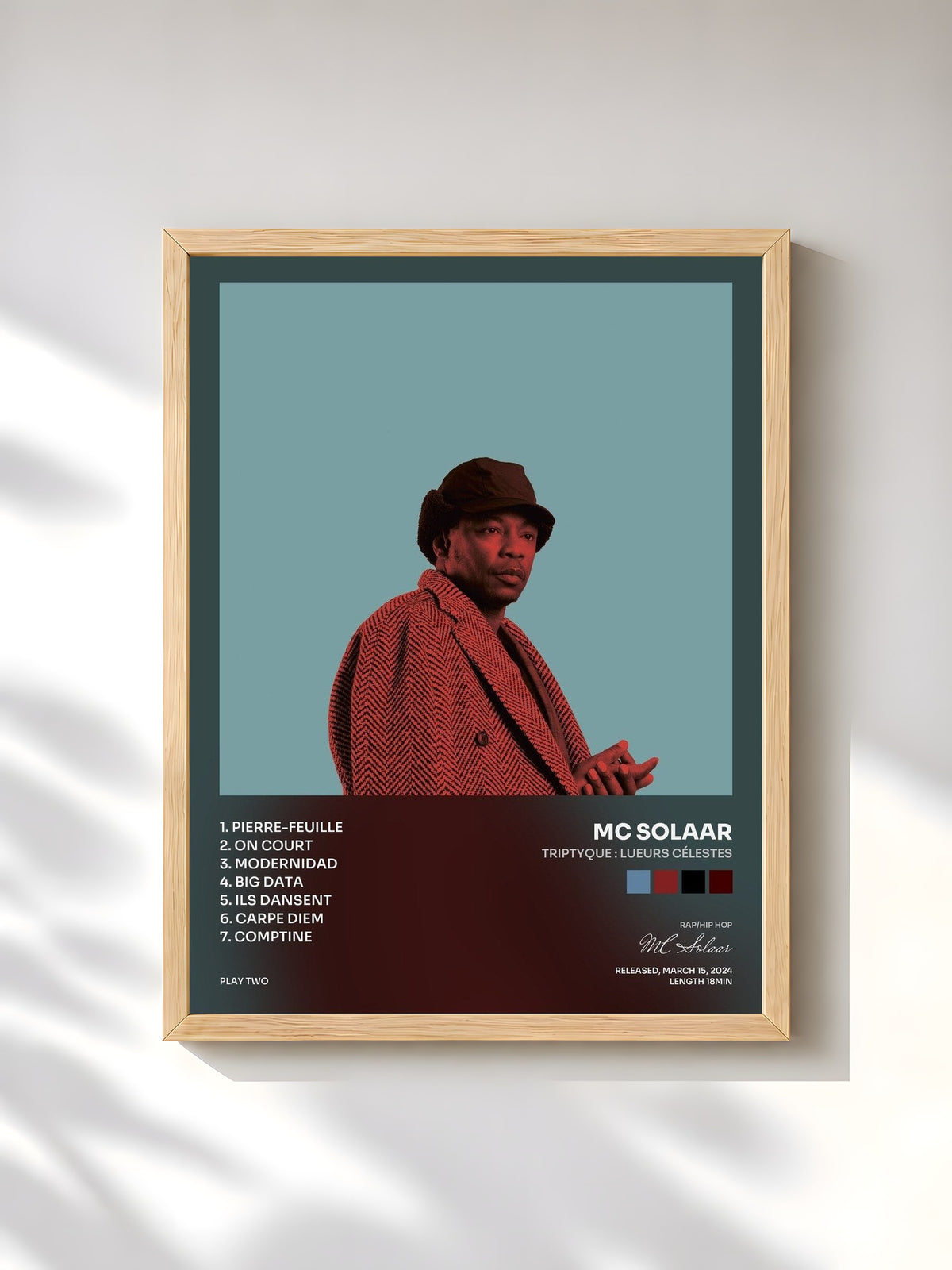 #bois Tableau de l'album Triptyque : Lueurs célestes de MC Solaar, cadre en bois brut, imprimé et encadré en France