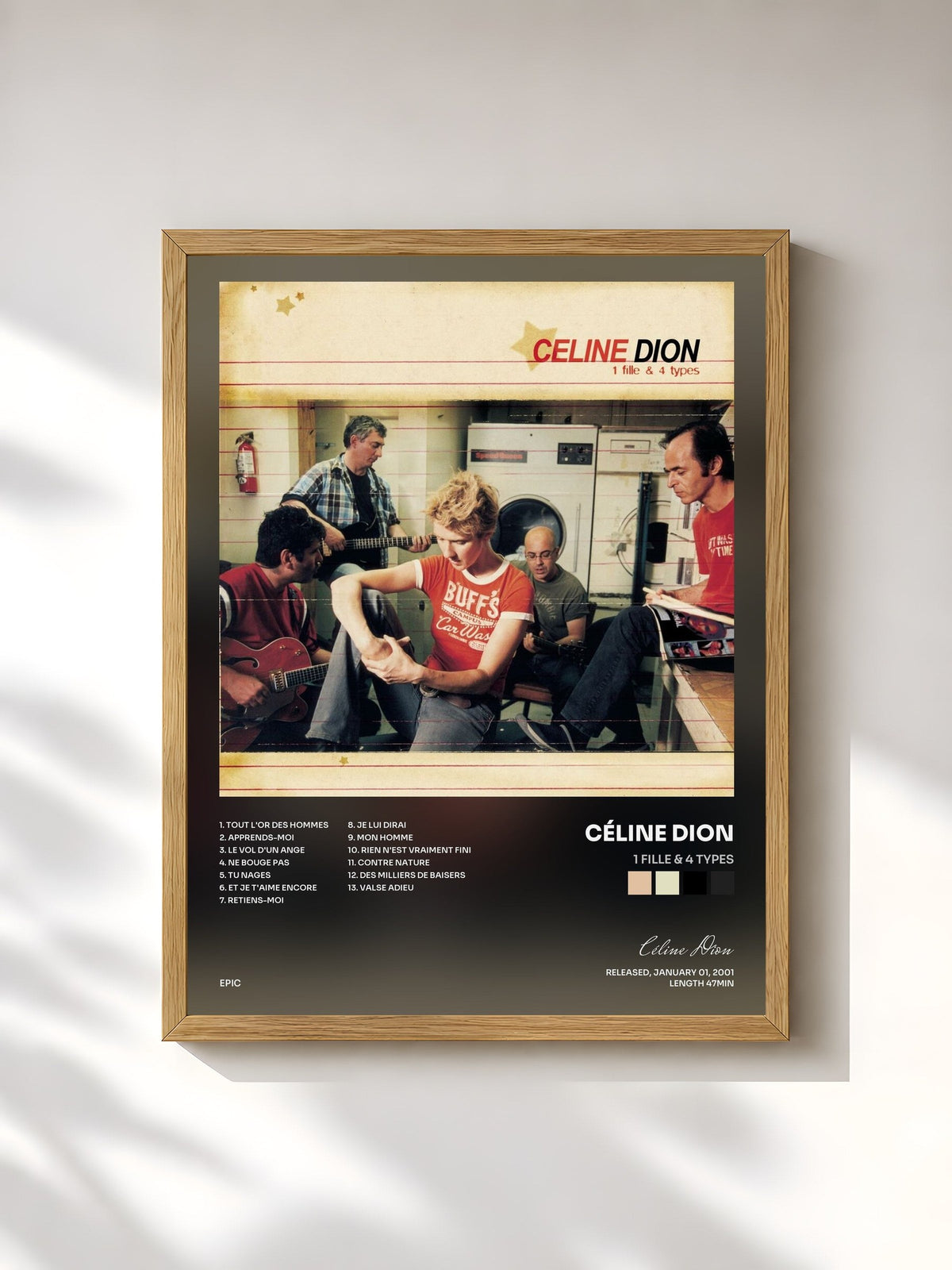 #bois Tableau de l'album 1 fille & 4 types de Céline Dion, cadre en bois brut, imprimé et encadré en France