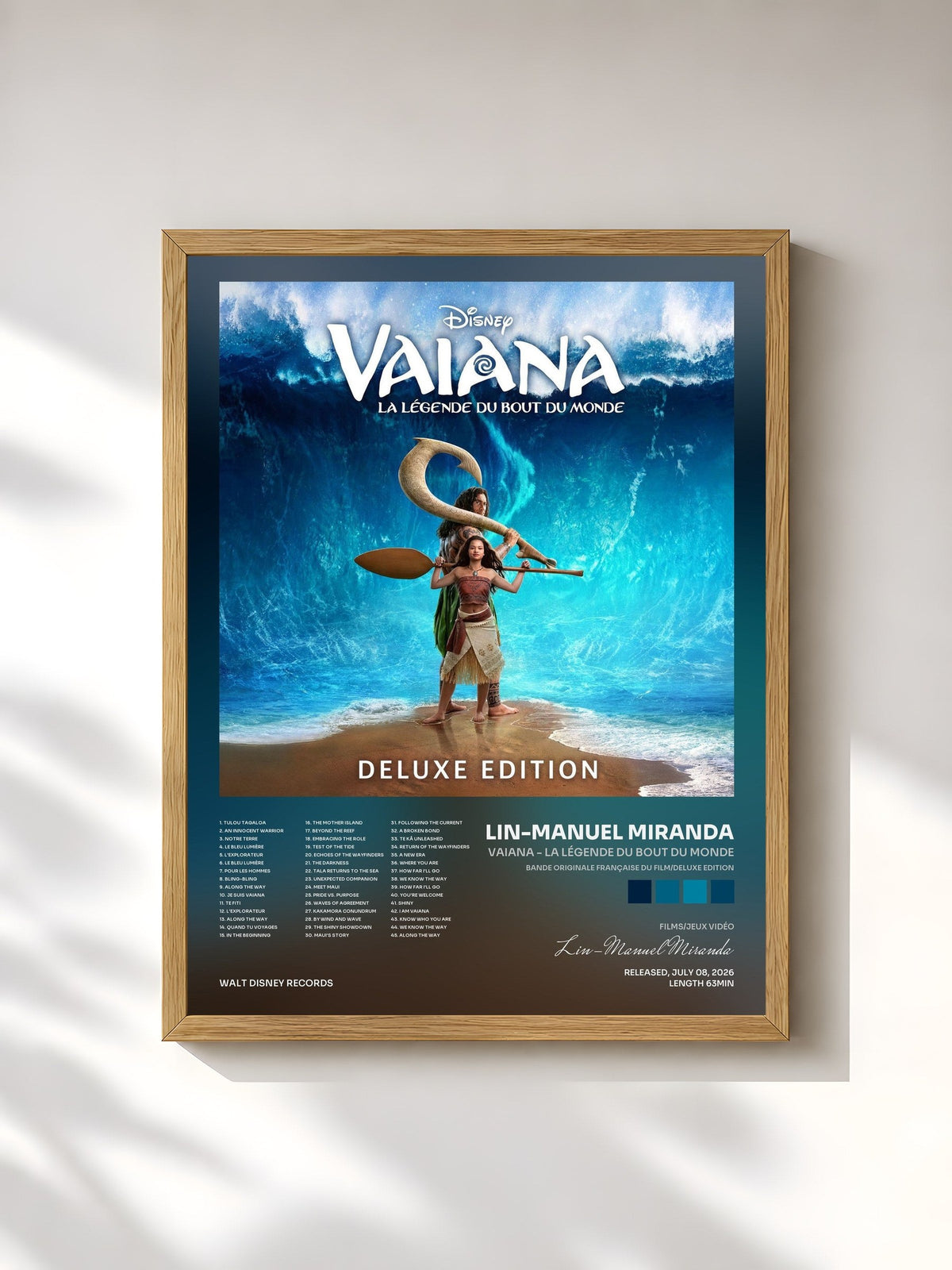 #bois Tableau de l'album Vaiana - La Légende du Bout du Monde (Bande Originale Française du Film/Deluxe Edition) de Lin-Manuel Miranda, cadre en bois brut, imprimé et encadré en France