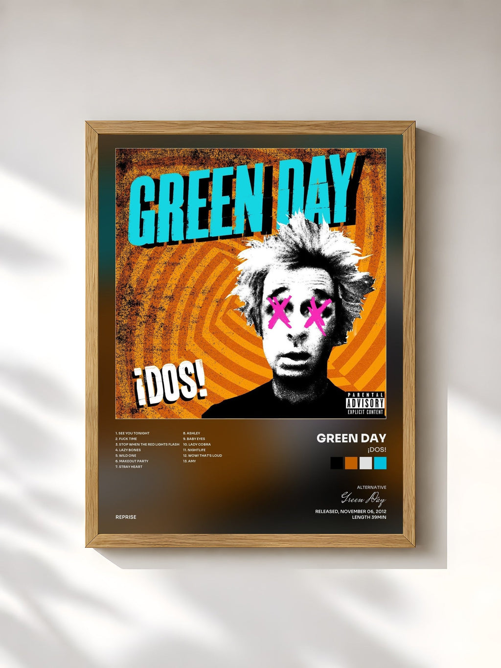 #bois Tableau de l'album ¡DOS! de Green Day, cadre en bois brut, imprimé et encadré en France
