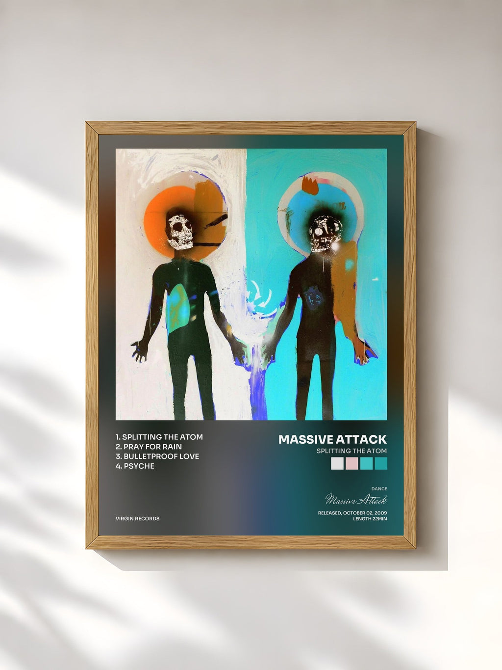 #bois Tableau de l'album Splitting The Atom de Massive Attack, cadre en bois brut, imprimé et encadré en France