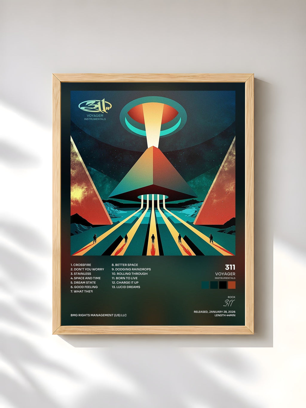 #bois Tableau de l'album Voyager (Instrumentals) de 311, cadre en bois brut, imprimé et encadré en France