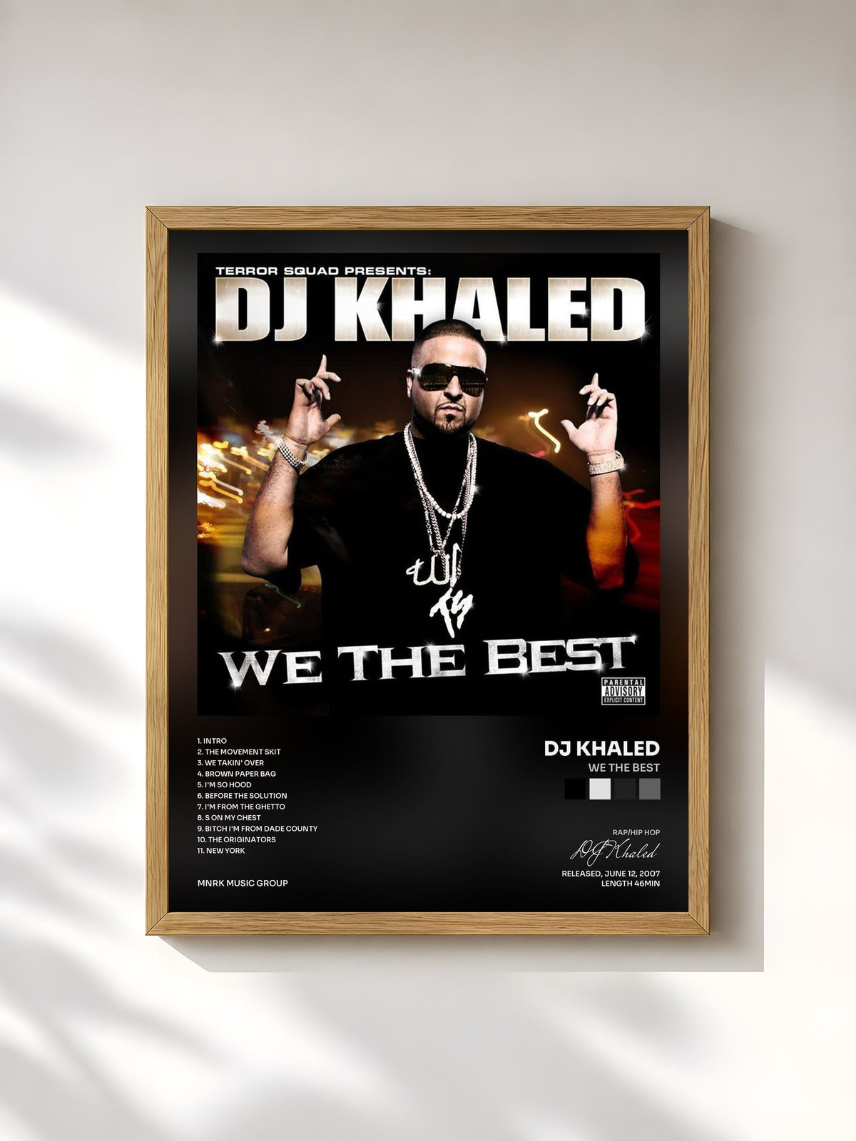 #bois Tableau de l'album We The Best de DJ Khaled, cadre en bois brut, imprimé et encadré en France