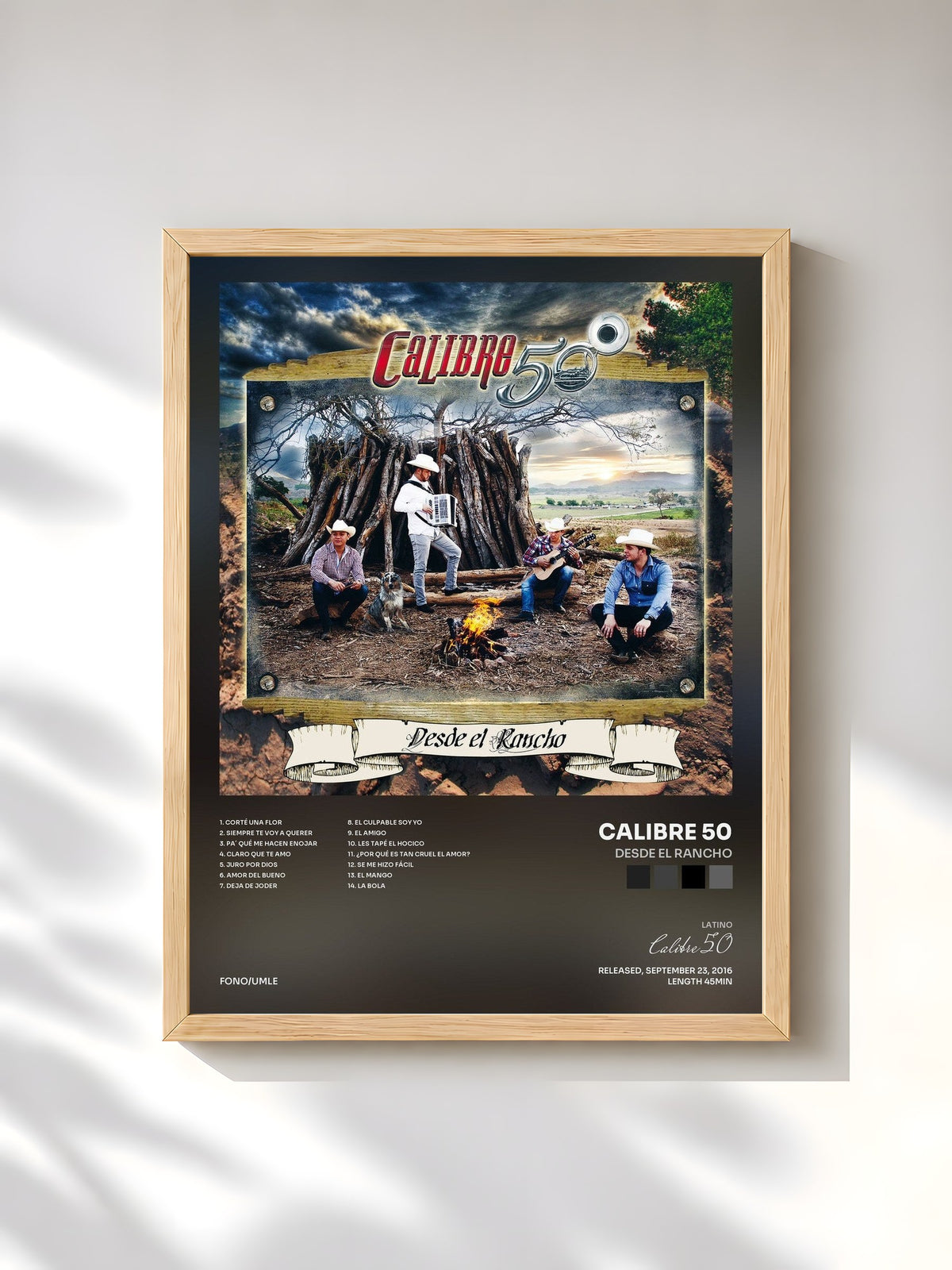 #bois Tableau de l'album Desde El Rancho de Calibre 50, cadre en bois brut, imprimé et encadré en France