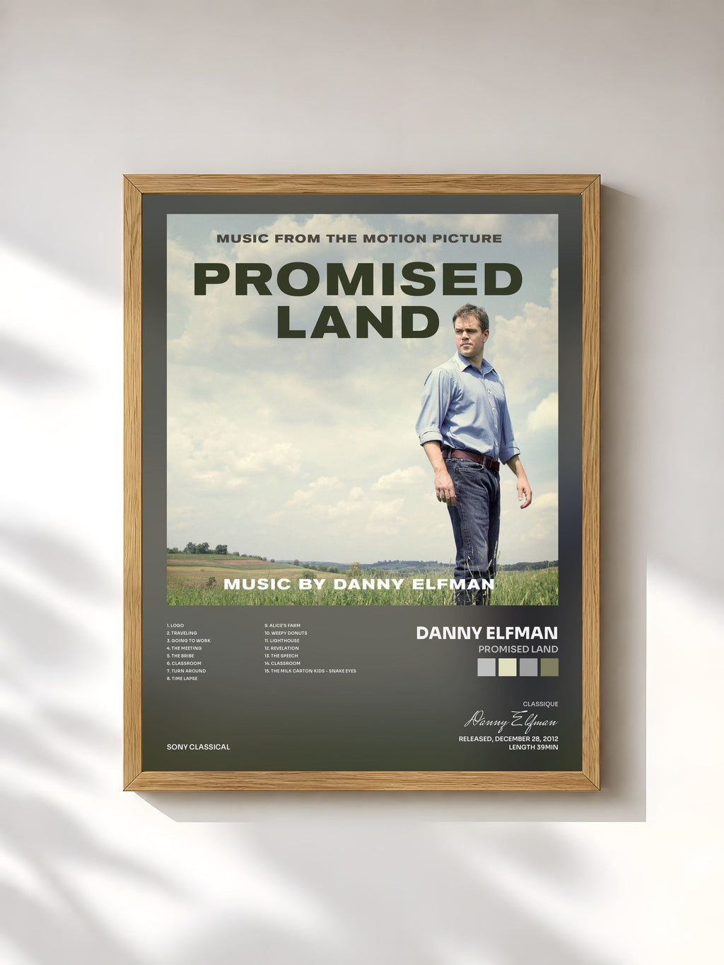 #bois Tableau de l'album Promised Land de Danny Elfman, cadre en bois brut, imprimé et encadré en France