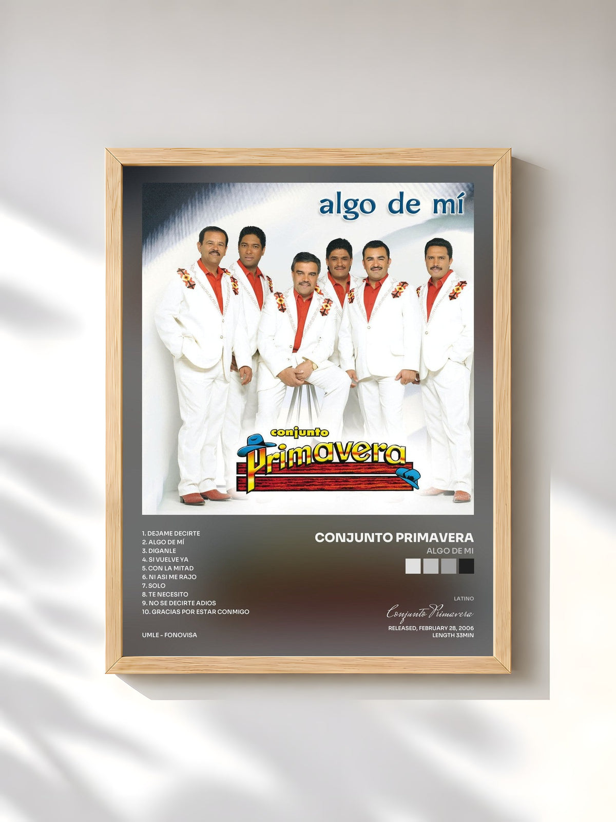 #bois Tableau de l'album Algo De Mi de Conjunto Primavera, cadre en bois brut, imprimé et encadré en France