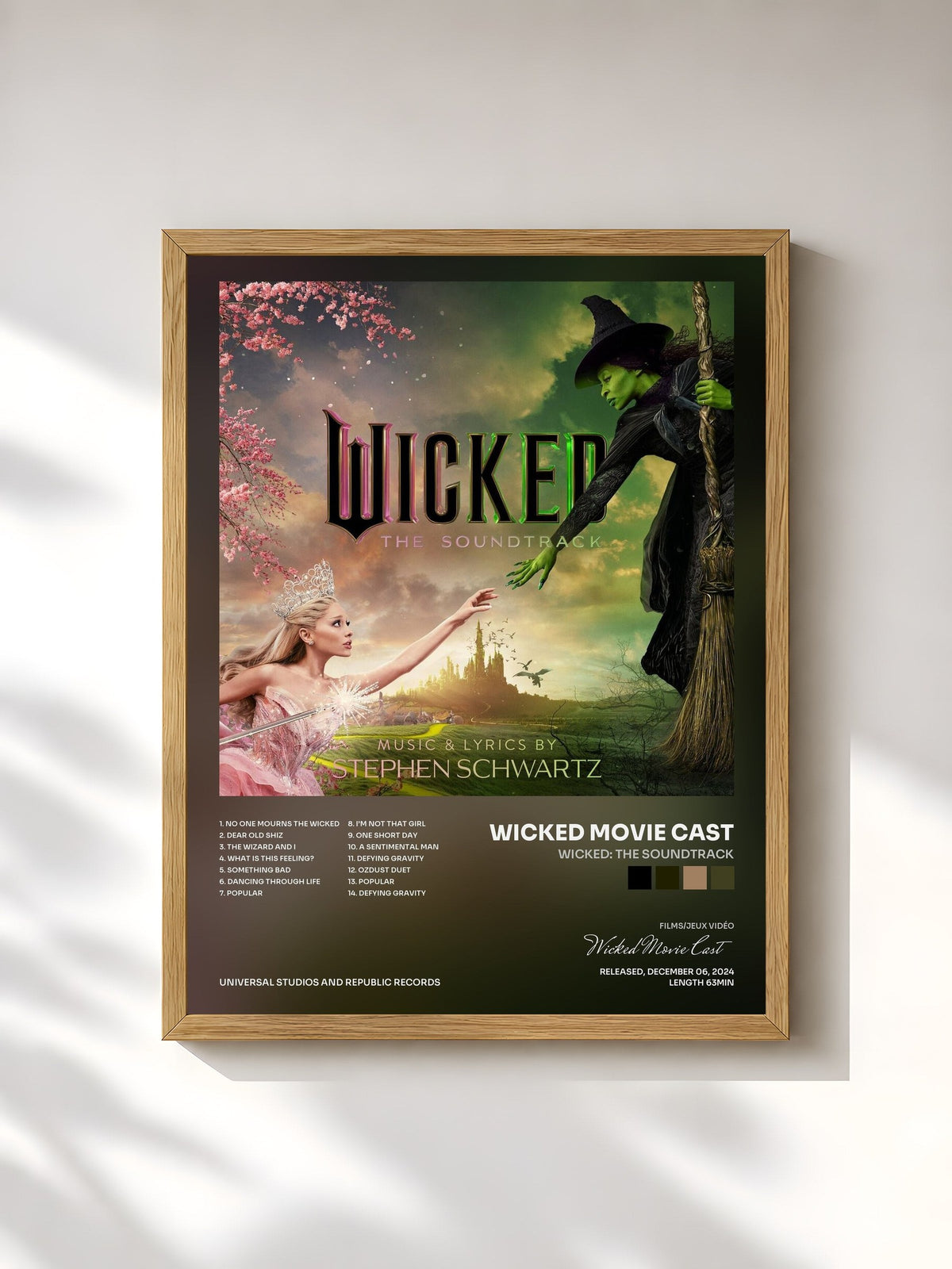 #bois Tableau de l'album Wicked: The Soundtrack de Wicked Movie Cast, cadre en bois brut, imprimé et encadré en France