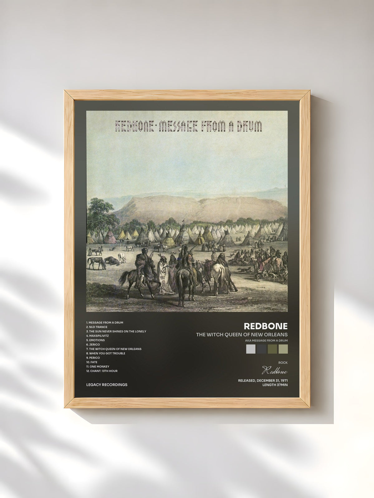 #bois Tableau de l'album The Witch Queen of New Orleans (aka Message from a Drum) [Expanded Edition] de Redbone, cadre en bois brut, imprimé et encadré en France