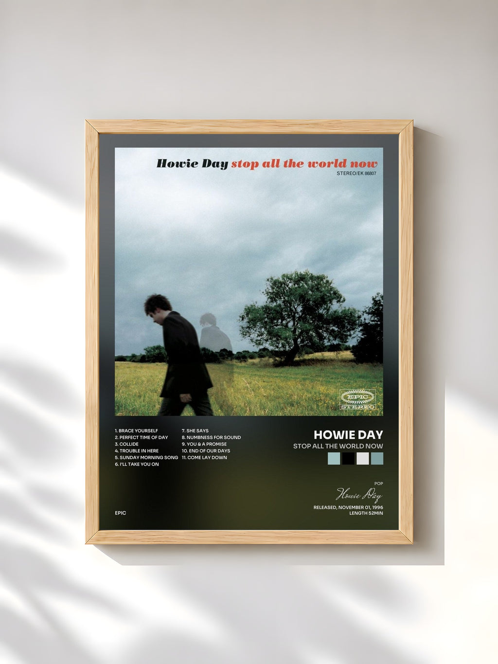 #bois Tableau de l'album Stop All The World Now de Howie Day, cadre en bois brut, imprimé et encadré en France