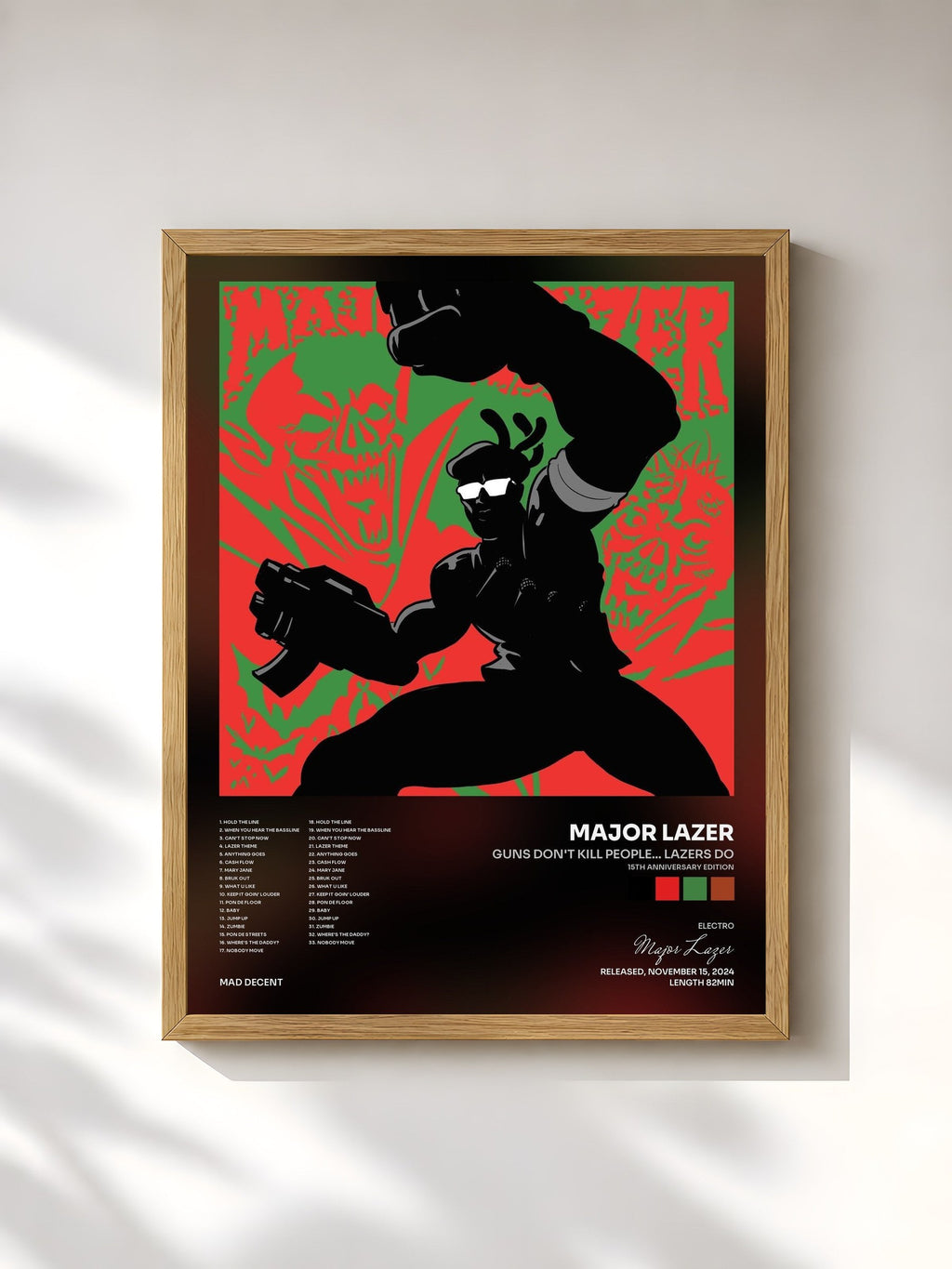 #bois Tableau de l'album Guns Don't Kill People... Lazers Do (15th Anniversary Edition) de Major Lazer, cadre en bois brut, imprimé et encadré en France