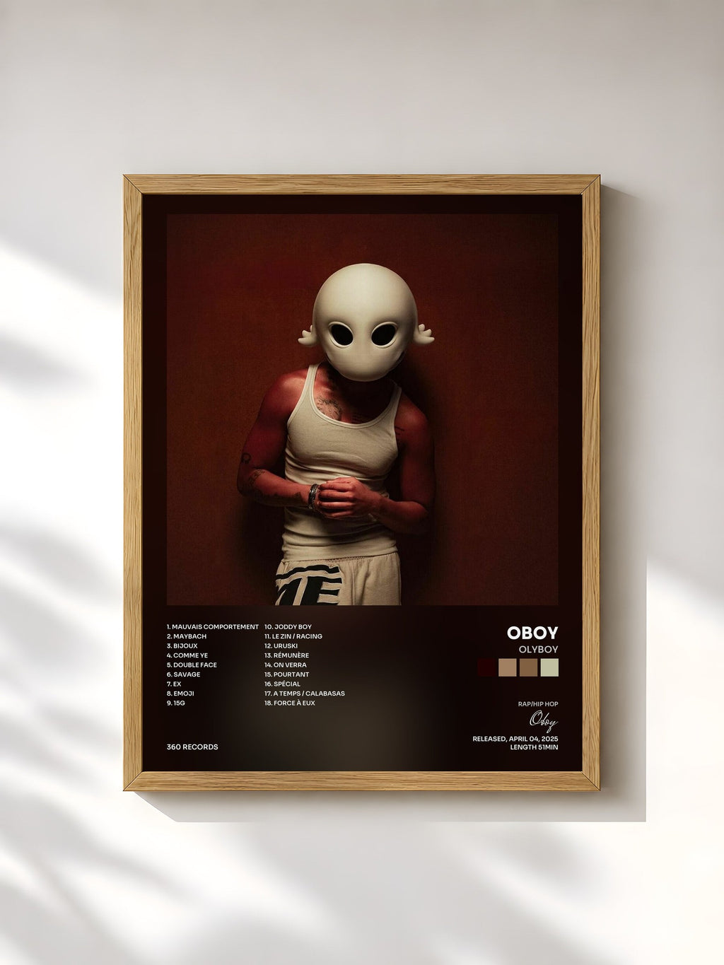 #bois Tableau de l'album Olyboy de Oboy, cadre en bois brut, imprimé et encadré en France