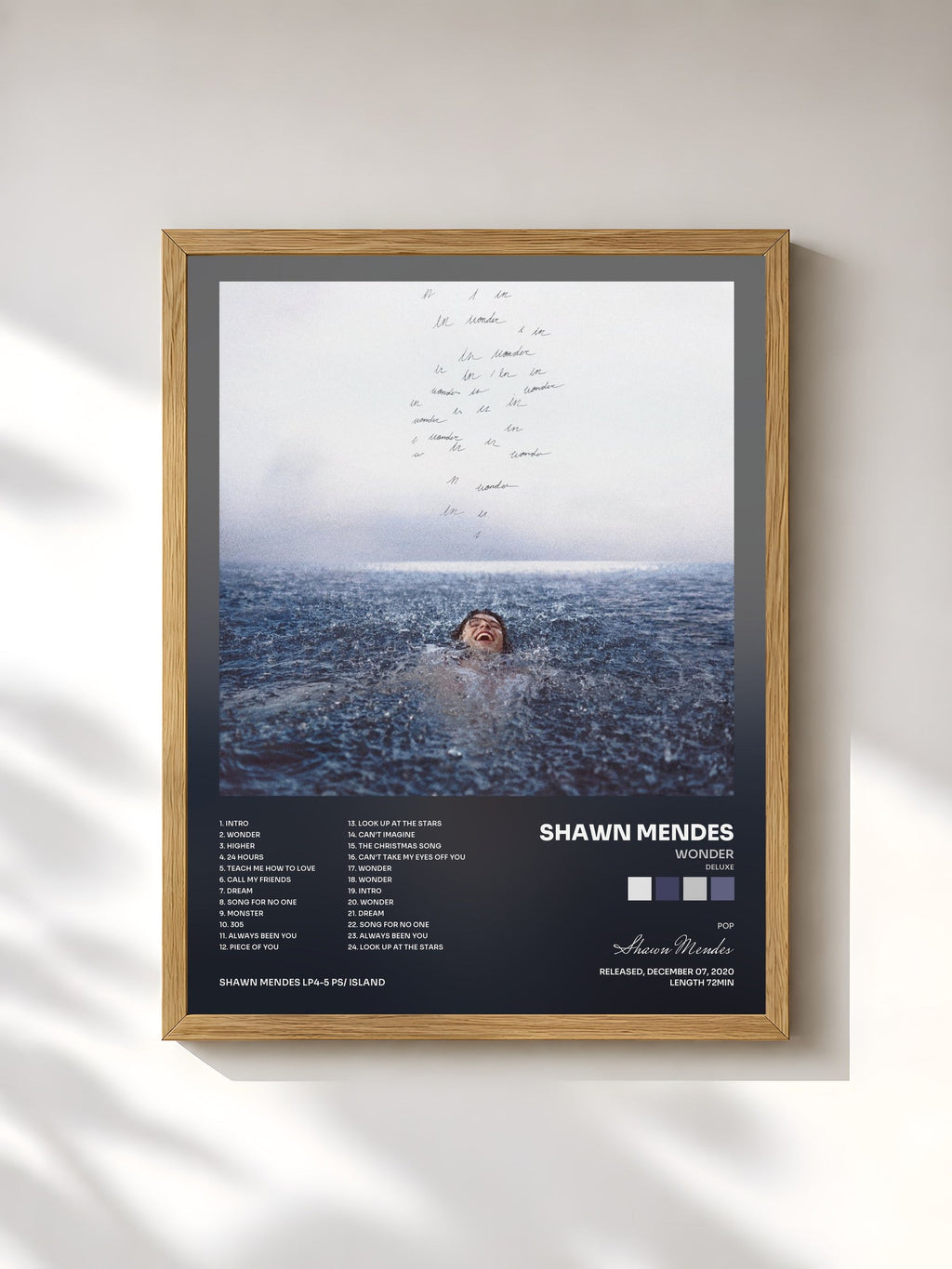 #bois Tableau de l'album Wonder (Deluxe) de Shawn Mendes, cadre en bois brut, imprimé et encadré en France