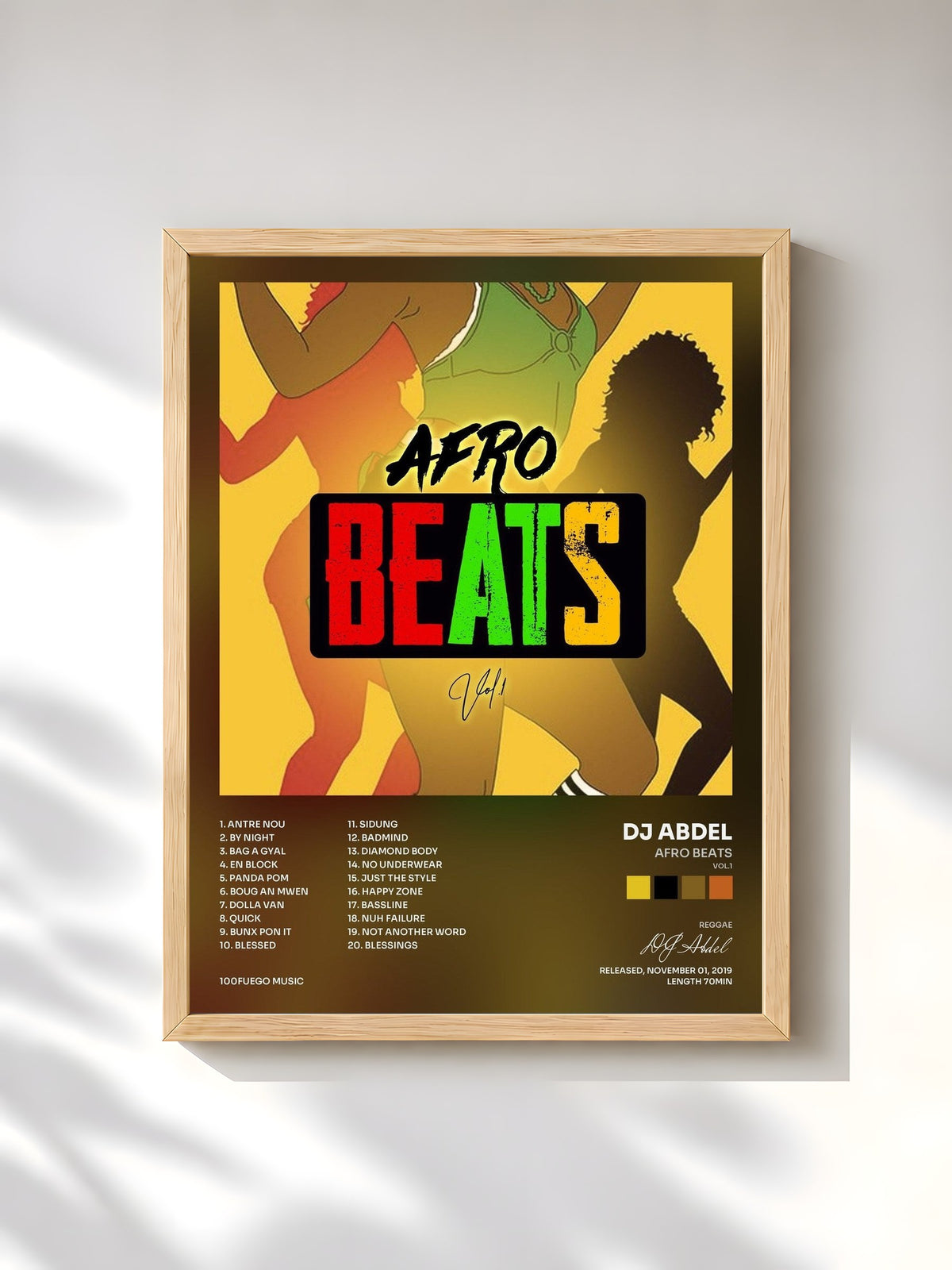 #bois Tableau de l'album Afro Beats (Vol.1) de DJ Abdel, cadre en bois brut, imprimé et encadré en France