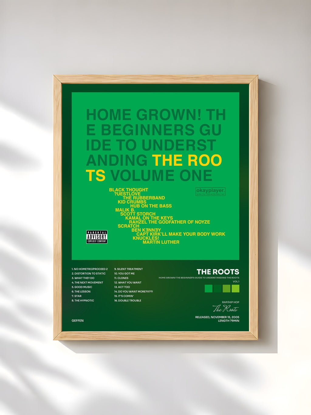 #bois Tableau de l'album Home Grown! The Beginner's Guide To Understanding The Roots (Vol.1) de The Roots, cadre en bois brut, imprimé et encadré en France