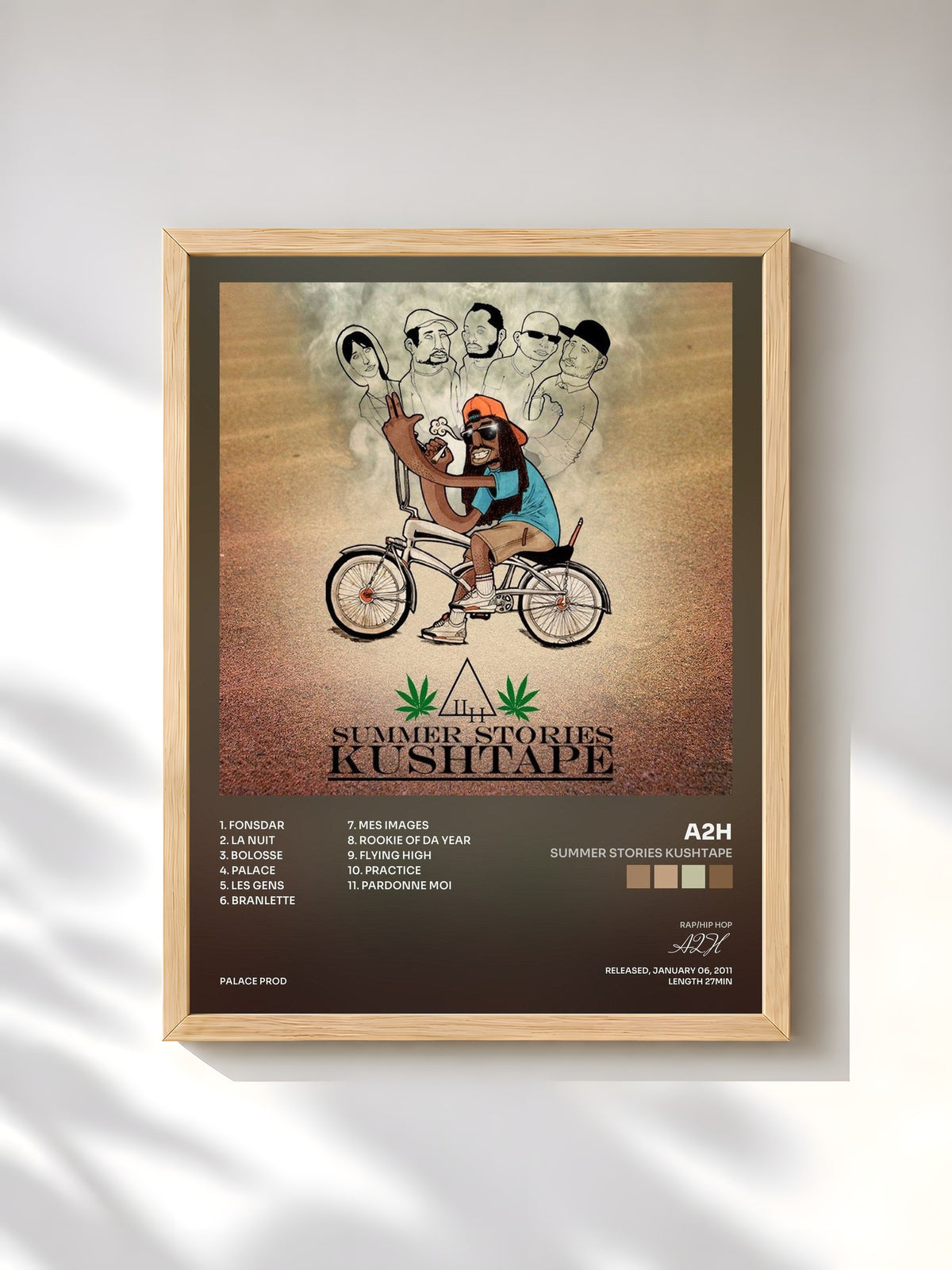 #bois Tableau de l'album Summer Stories Kushtape de A2H, cadre en bois brut, imprimé et encadré en France