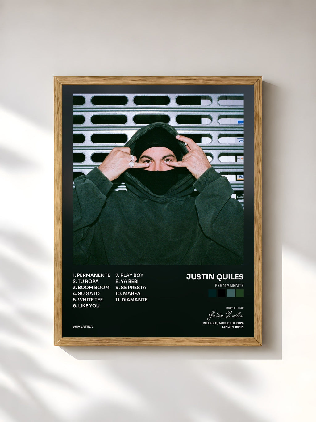 #bois Tableau de l'album PERMANENTE de Justin Quiles, cadre en bois brut, imprimé et encadré en France