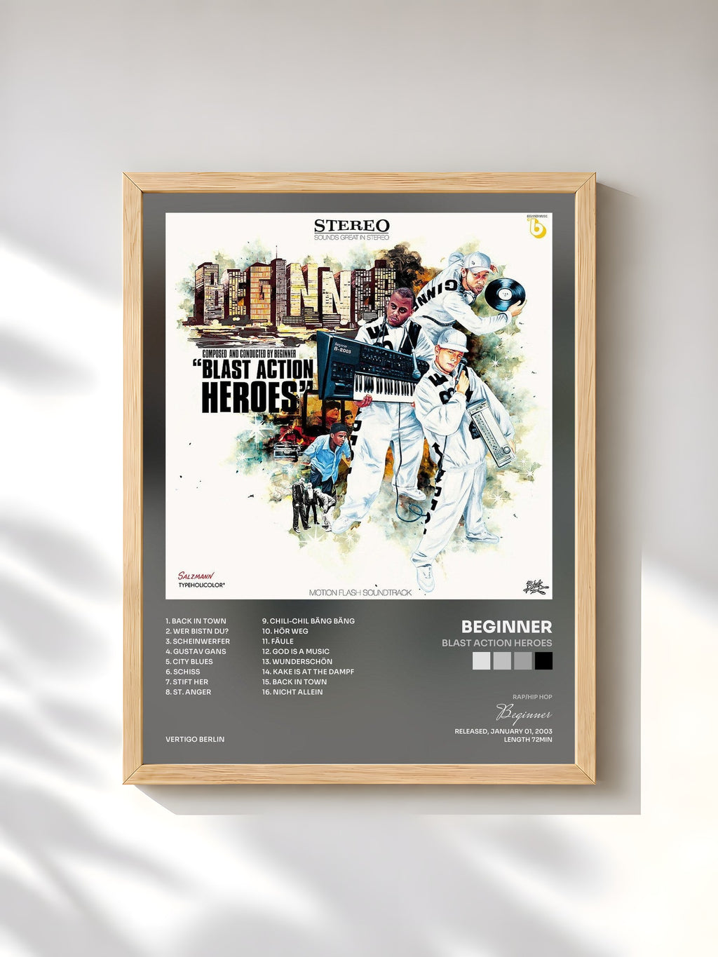 #bois Tableau de l'album Blast Action Heroes de Beginner, cadre en bois brut, imprimé et encadré en France