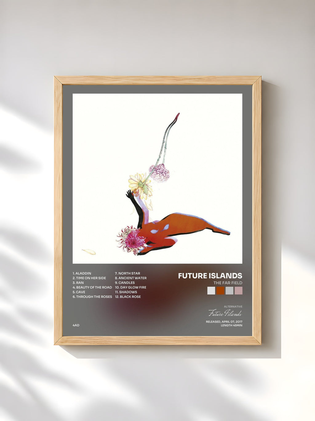 #bois Tableau de l'album The Far Field de Future Islands, cadre en bois brut, imprimé et encadré en France