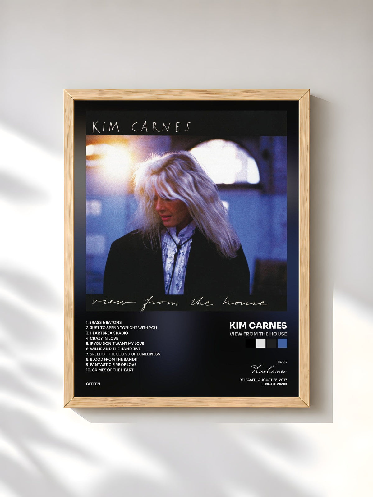 #bois Tableau de l'album View From The House de Kim Carnes, cadre en bois brut, imprimé et encadré en France