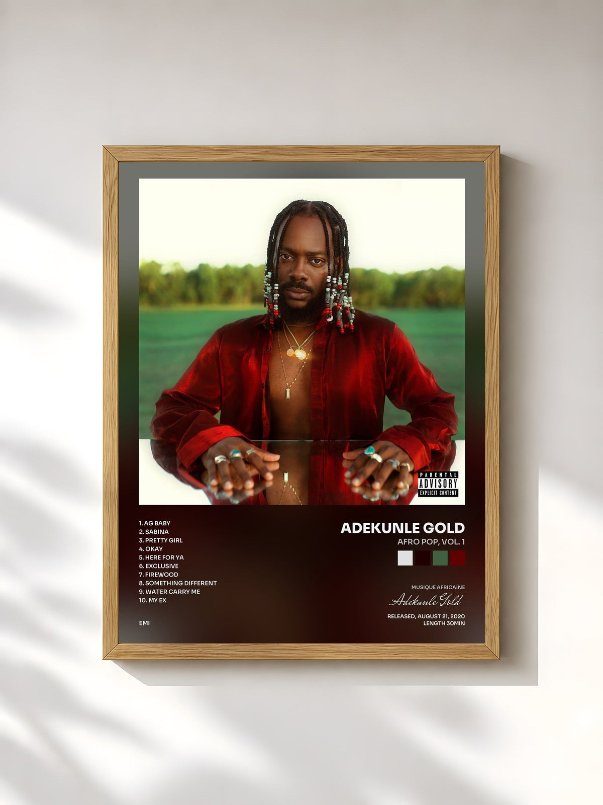 #bois Tableau de l'album Afro Pop, Vol. 1 de Adekunle Gold, cadre en bois brut, imprimé et encadré en France