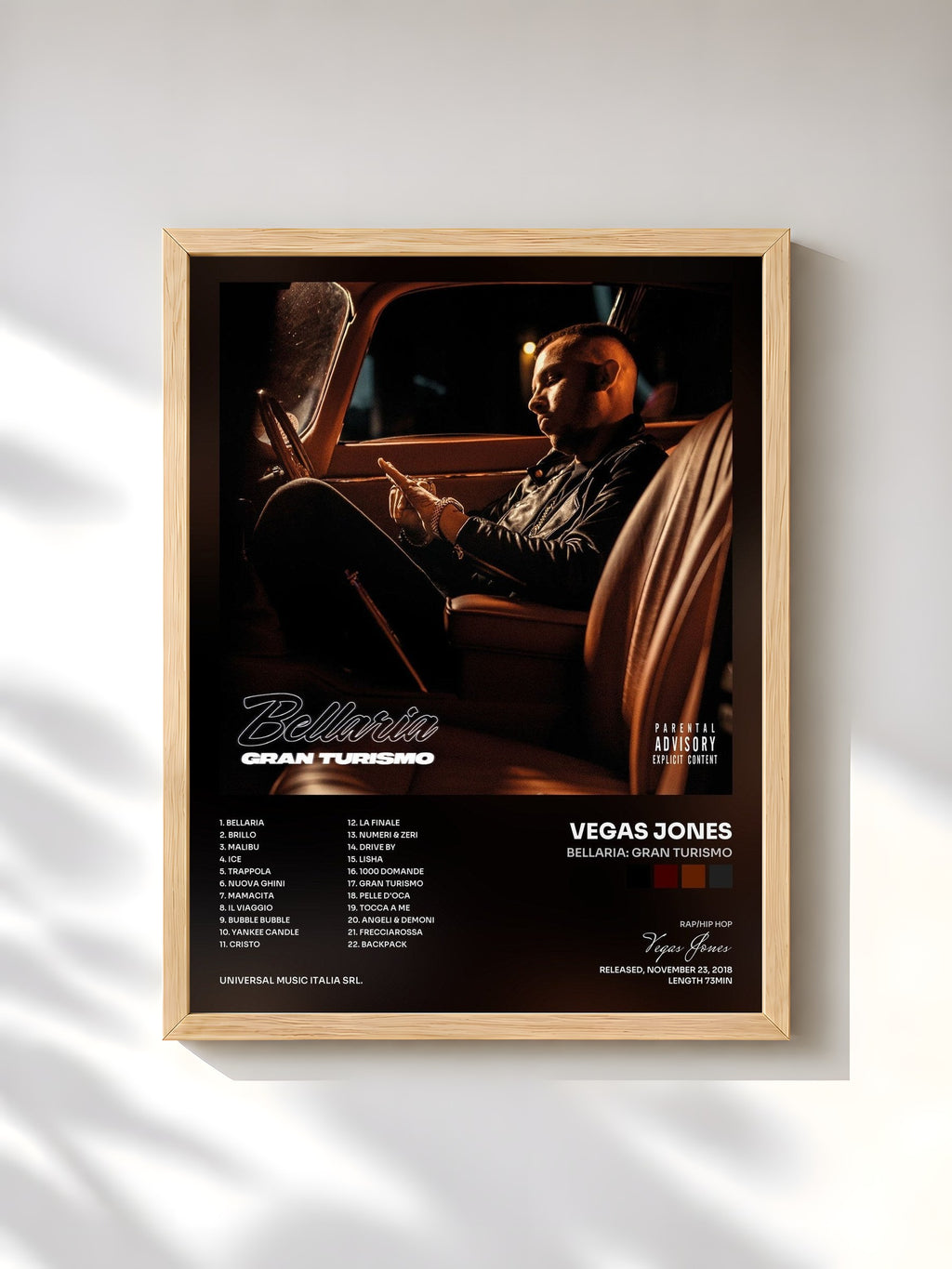 #bois Tableau de l'album BELLARIA: GRAN TURISMO de Vegas Jones, cadre en bois brut, imprimé et encadré en France