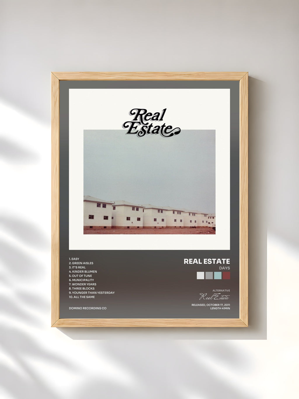 #bois Tableau de l'album Days de Real Estate, cadre en bois brut, imprimé et encadré en France