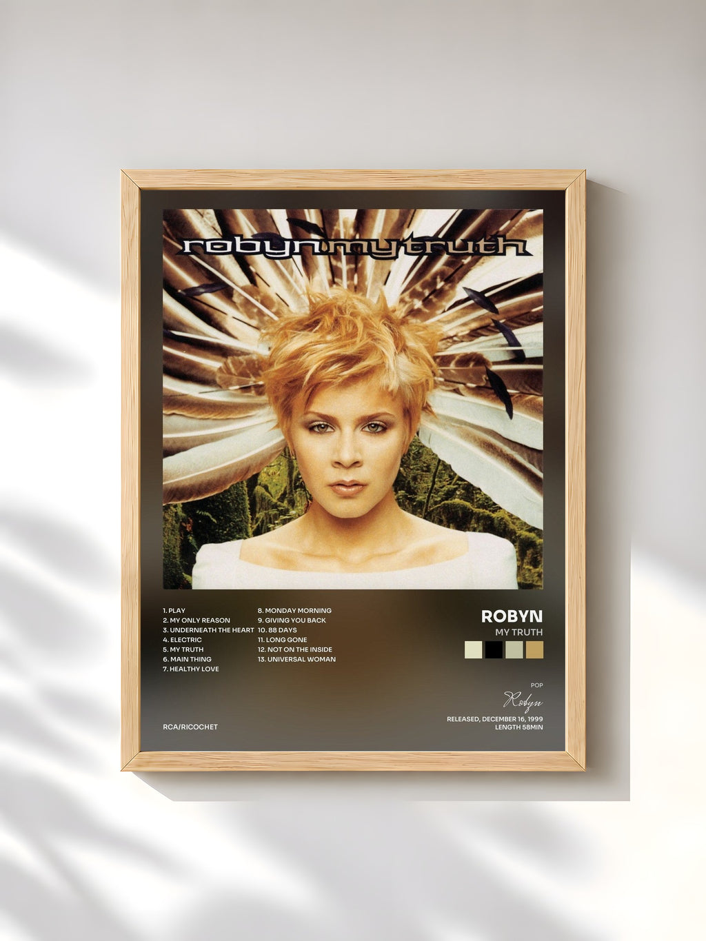 #bois Tableau de l'album My Truth de Robyn, cadre en bois brut, imprimé et encadré en France