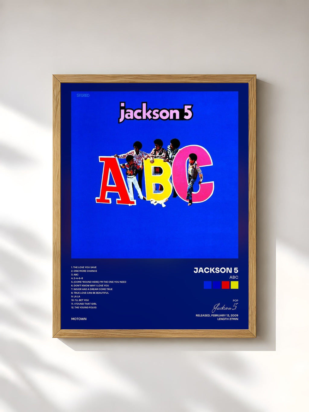 #bois Tableau de l'album ABC de Jackson 5, cadre en bois brut, imprimé et encadré en France