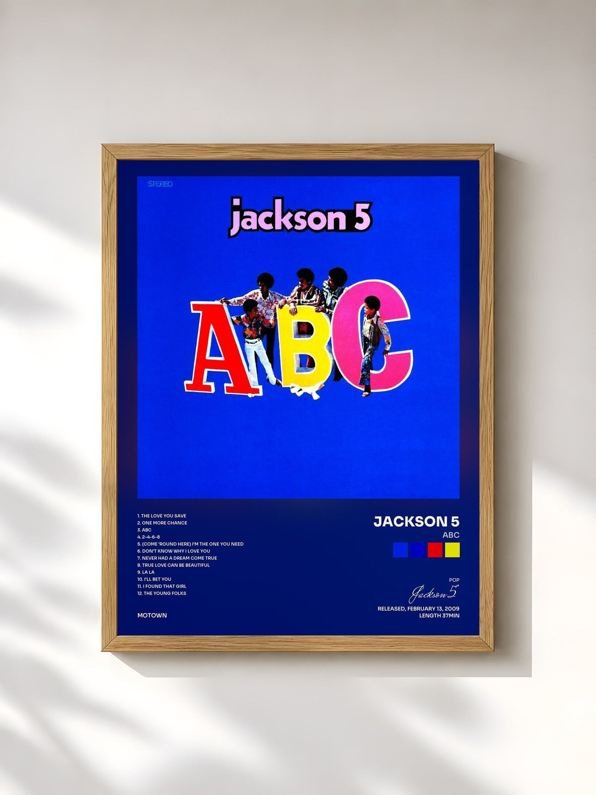 #bois Tableau de l'album ABC de Jackson 5, cadre en bois brut, imprimé et encadré en France