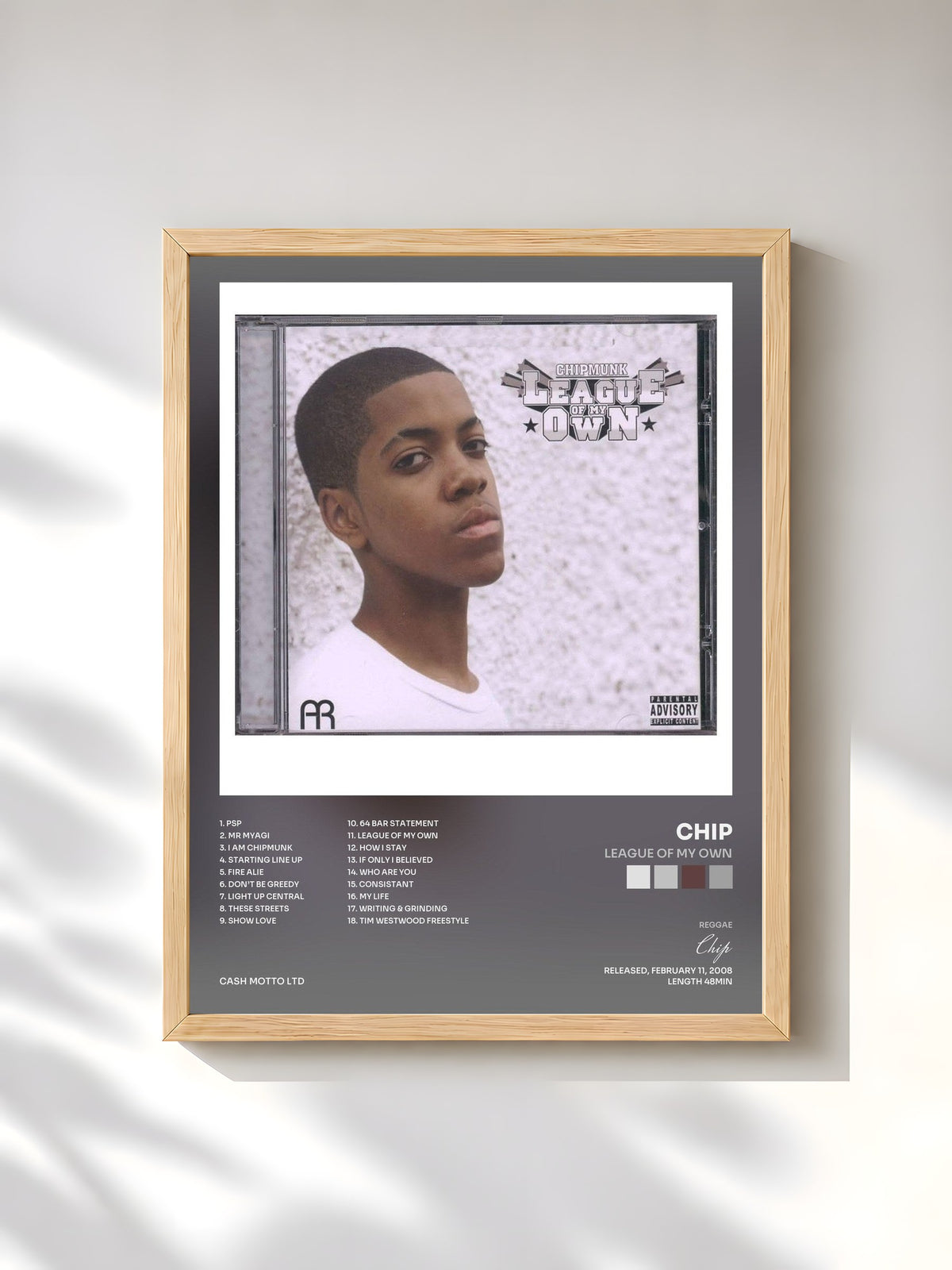 #bois Tableau de l'album League Of My Own de Chip, cadre en bois brut, imprimé et encadré en France