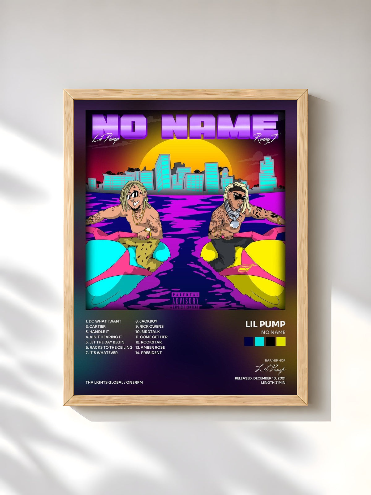#bois Tableau de l'album No Name de Lil Pump, cadre en bois brut, imprimé et encadré en France