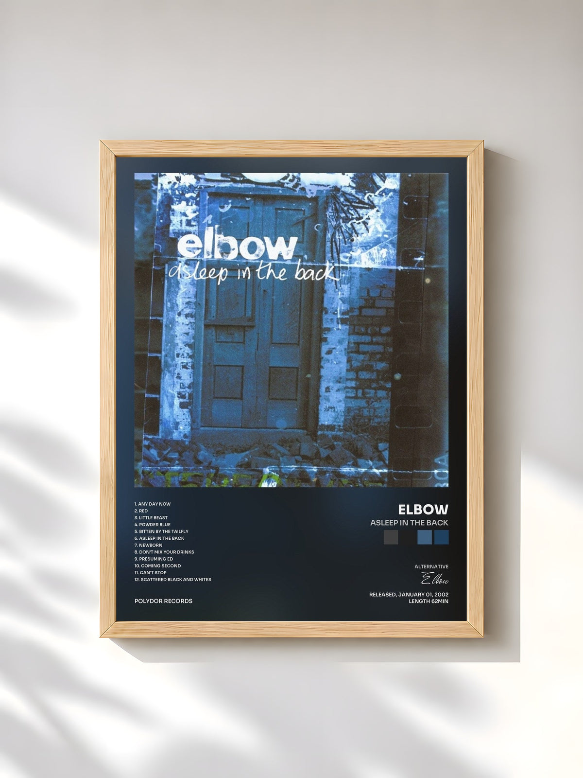 #bois Tableau de l'album Asleep In The Back de Elbow, cadre en bois brut, imprimé et encadré en France
