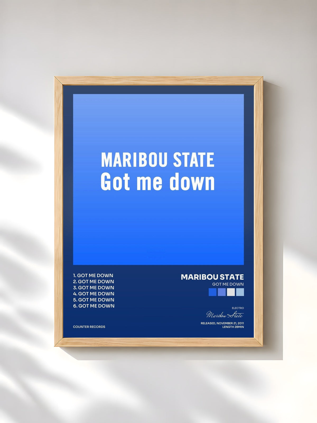 #bois Tableau de l'album Got Me Down de Maribou State, cadre en bois brut, imprimé et encadré en France