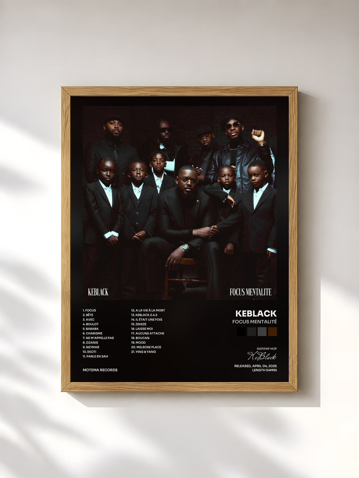 #bois Tableau de l'album Focus Mentalité de KeBlack, cadre en bois brut, imprimé et encadré en France