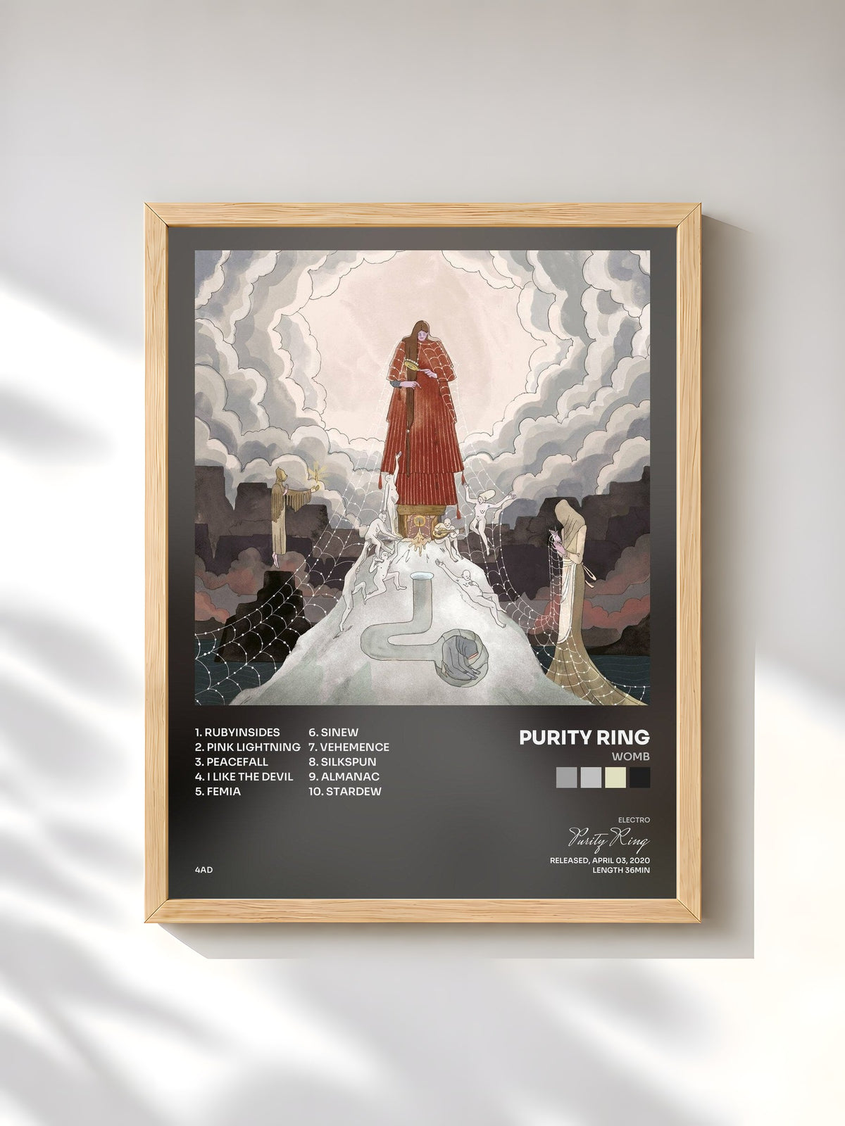 #bois Tableau de l'album WOMB de Purity Ring, cadre en bois brut, imprimé et encadré en France