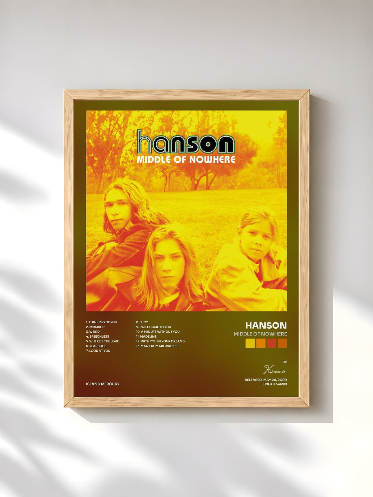 #bois Tableau de l'album Middle Of Nowhere de Hanson, cadre en bois brut, imprimé et encadré en France